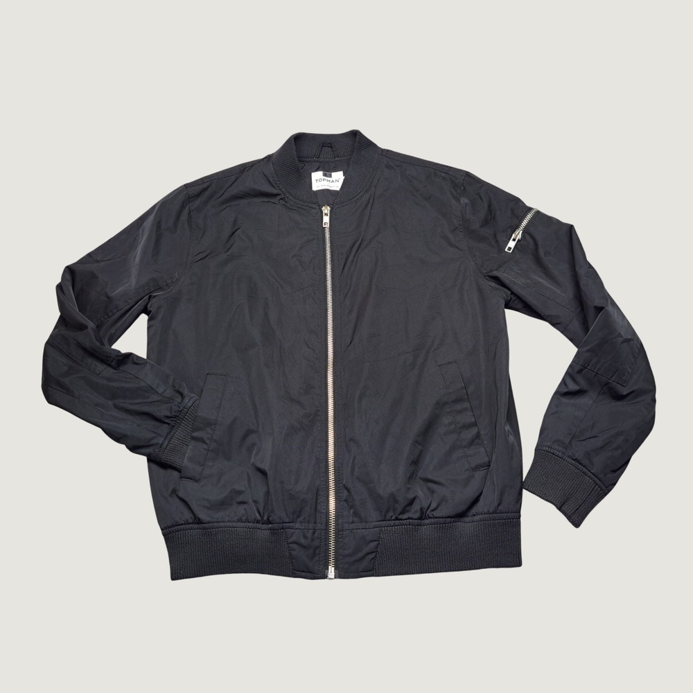 Topman Bomber Jacket Women L Black Excellent Zip Utility MA1 Streetwear